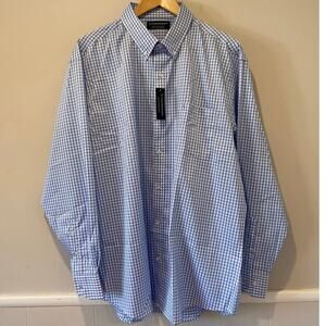 Tailor Byrd Men’s Stretch Performance‎ Button Down Light Blue Gingham Plaid XXL